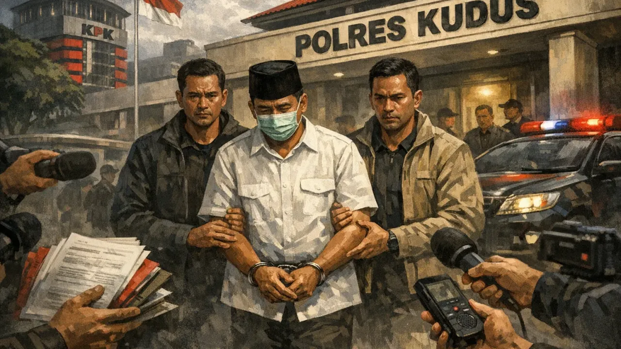 Bupati Pati Sudewo diperiksa intensif di Polres Kudus usai terjaring operasi tangkap tangan KPK pada Senin (19/1/2026).
