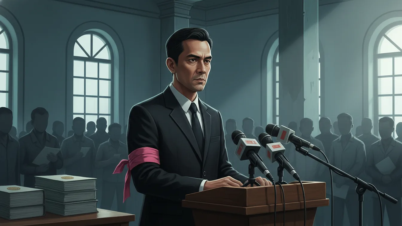 Ammar Zoni Wears a Pink Armband with the Words “The More Suppressed, the More We Resist” at the Central Jakarta District Court Trial