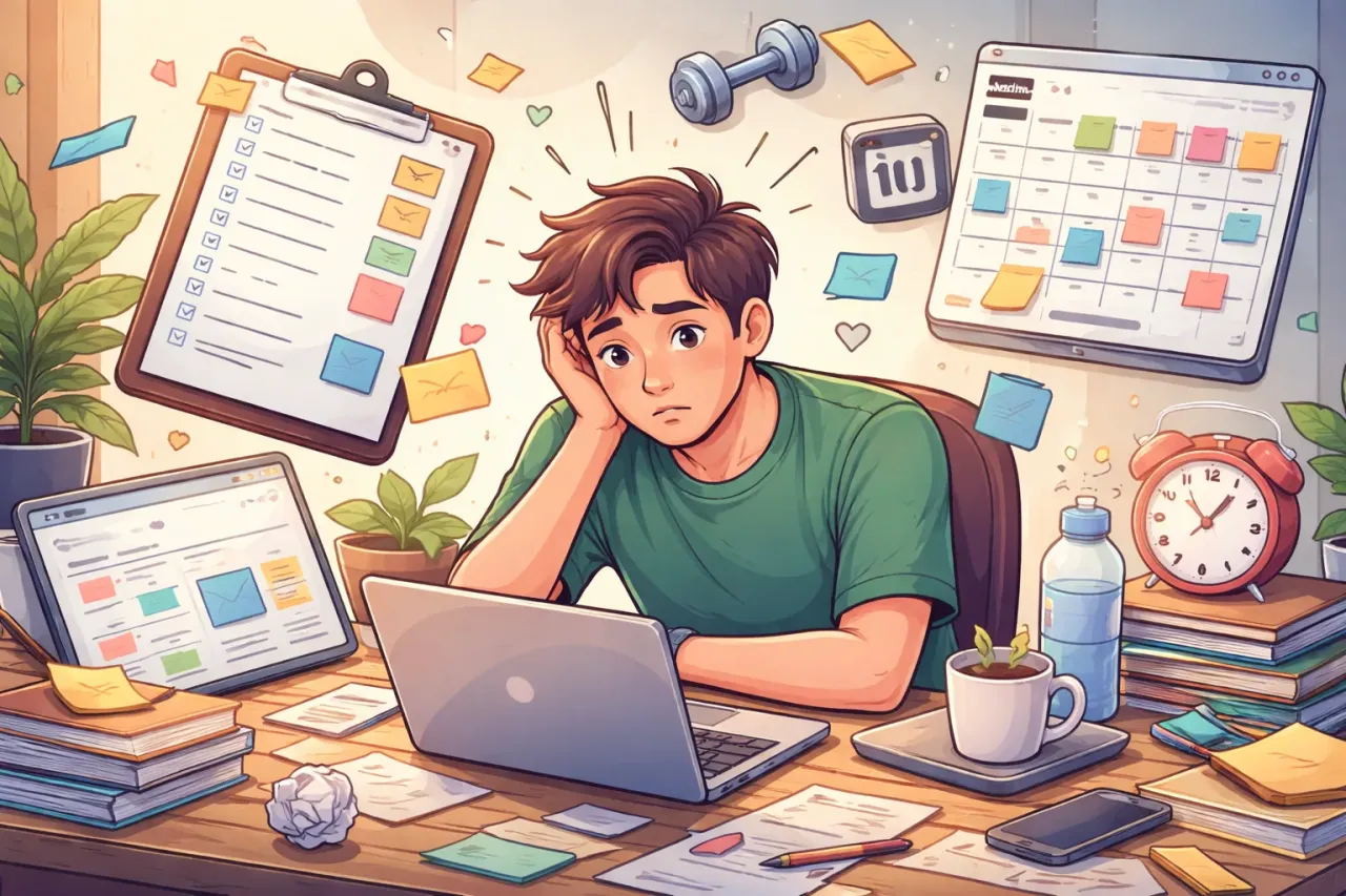 Ilustrasi orang gelisah belum memenuhi To-Do List