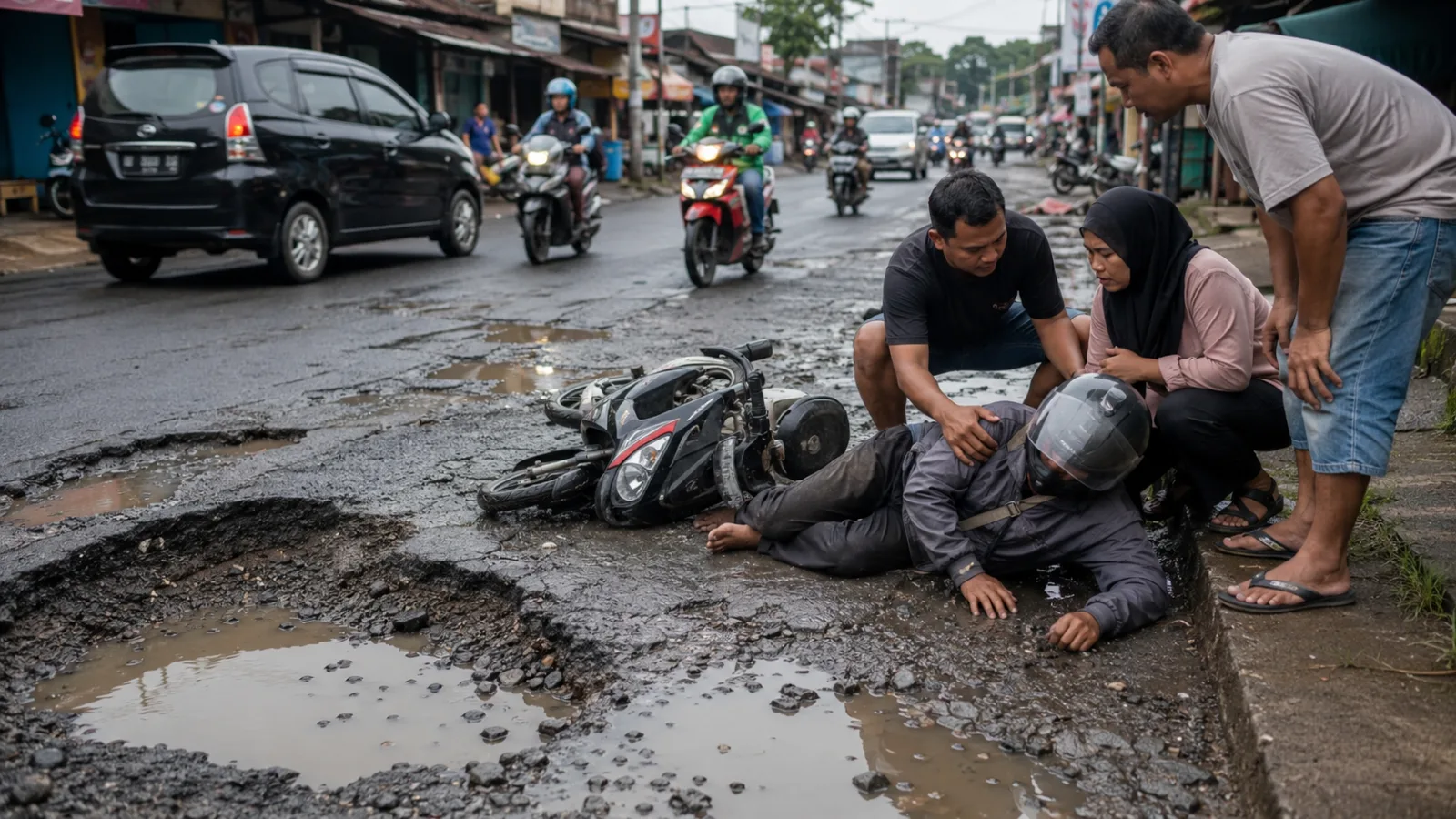 Ilustrasi Kecelakaan Akibat Jalan Berlubang