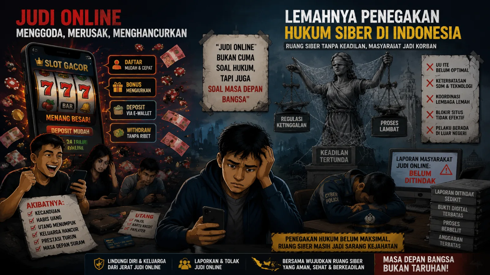 Ilustrasi Judi Online dan Lemahnya Penegakan Hukum Siber di Indonesia