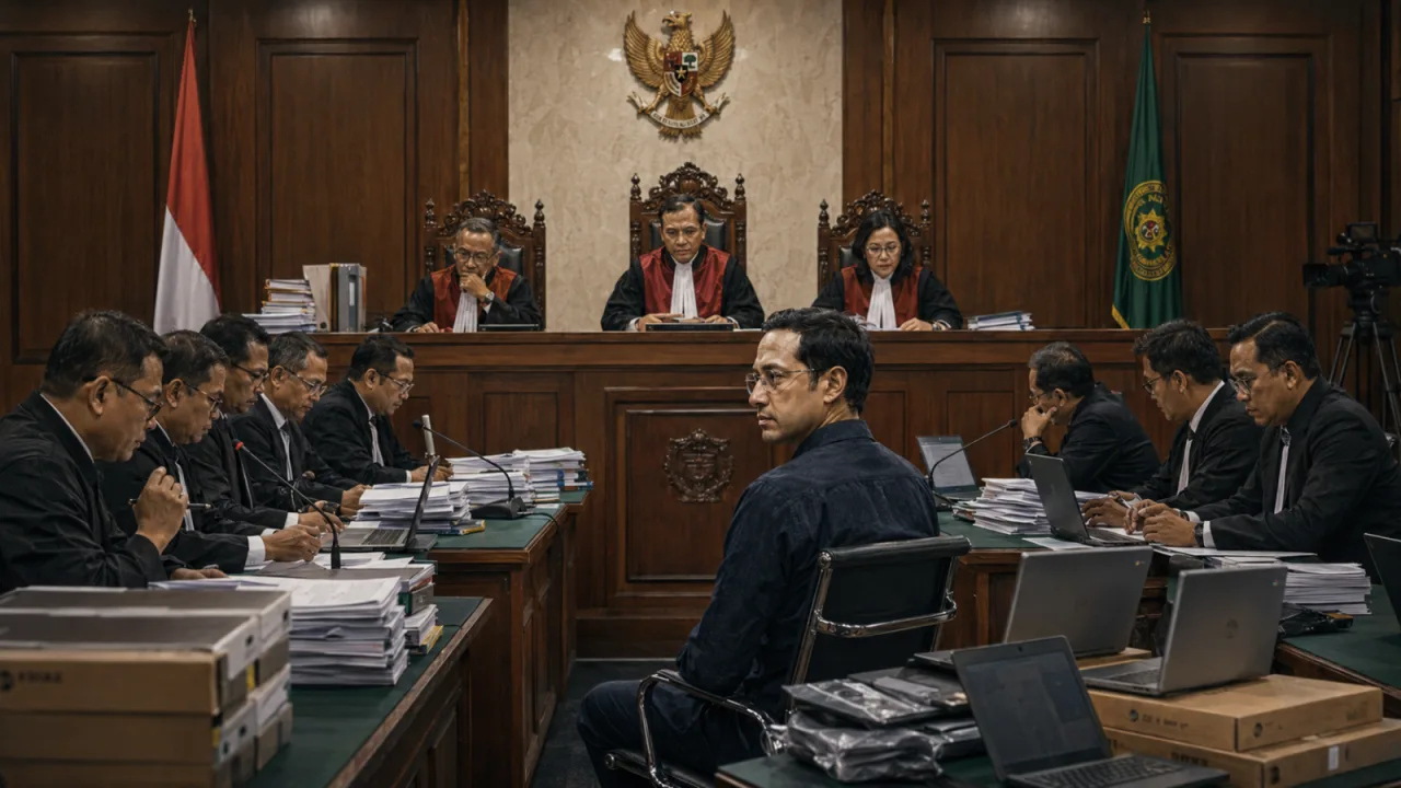 Ilustrasi sidang kasus Nadiem Makarim dalam dugaan korupsi pengadaan Chromebook