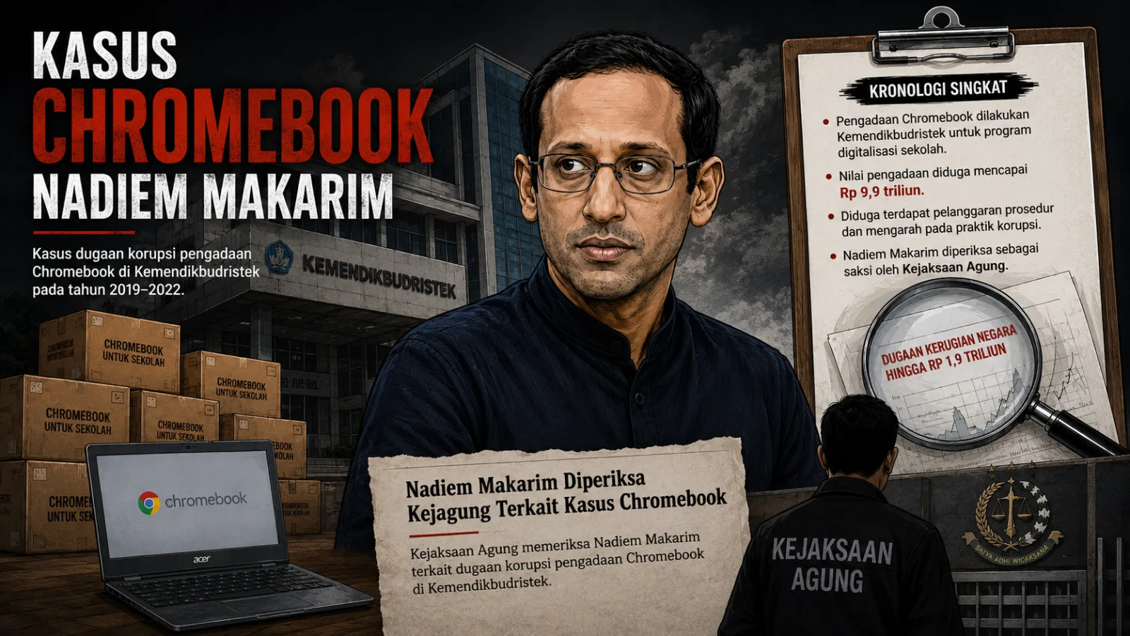 Ilustrasi Nadiem Makarim Kasus Chromebook