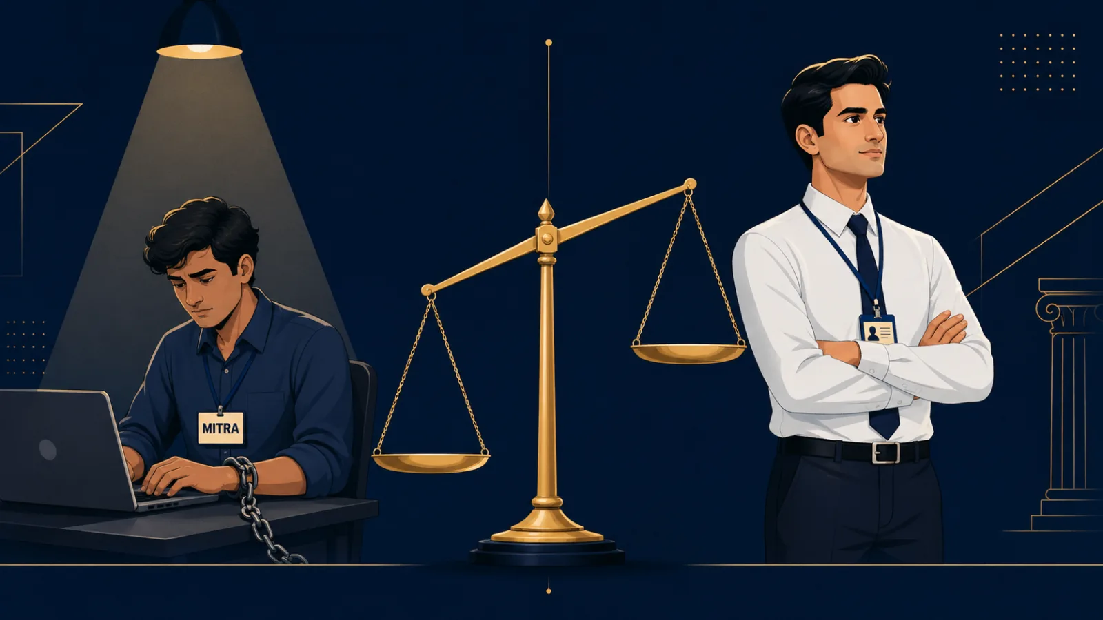 Ilustrasi perbandingan status mitra kerja dan pekerja tetap dalam perspektif hukum ketenagakerjaan Indonesia