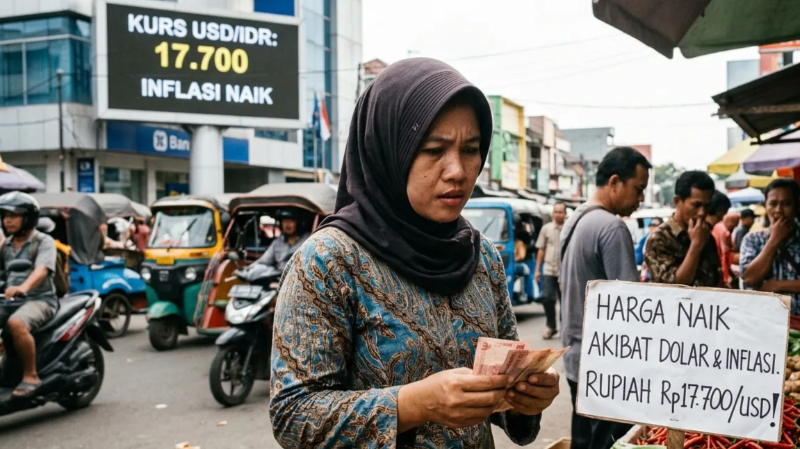 Orang menghitung uang yang sama namun nilainya menurun